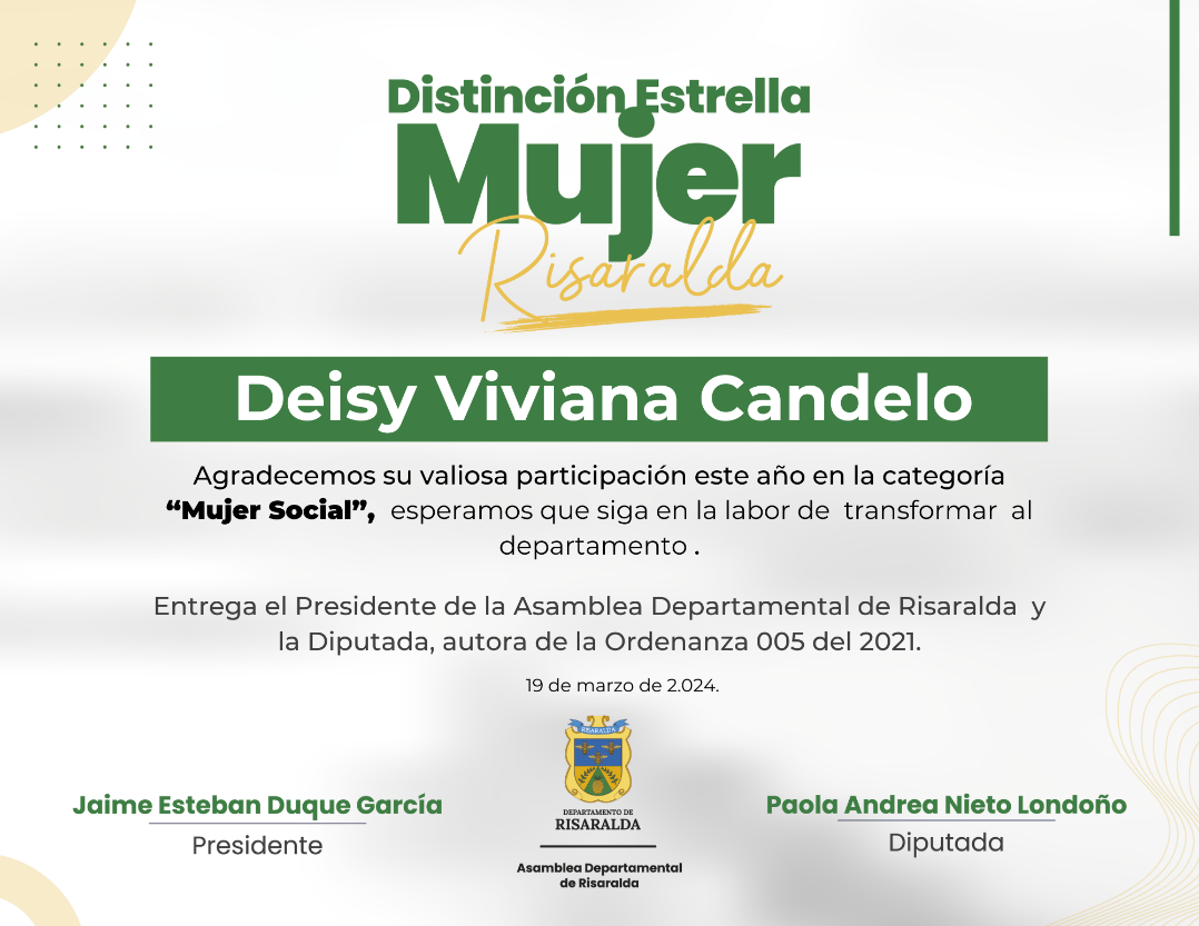 Participación Distinción Estrella Mujer Risaralda 